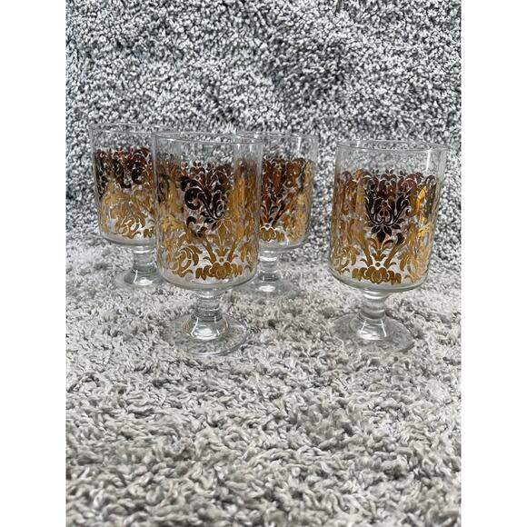 Cups Clear with Gold Swirl Flair Water Glasses Stemware Set of 4 Elegant Kitchen - Picture 10 of 10